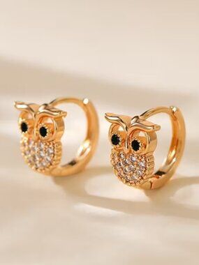 14K Gold Womens Small 1ct Diamond Owl Hoop Earrings New 14K Silver Hoops Jewelry
